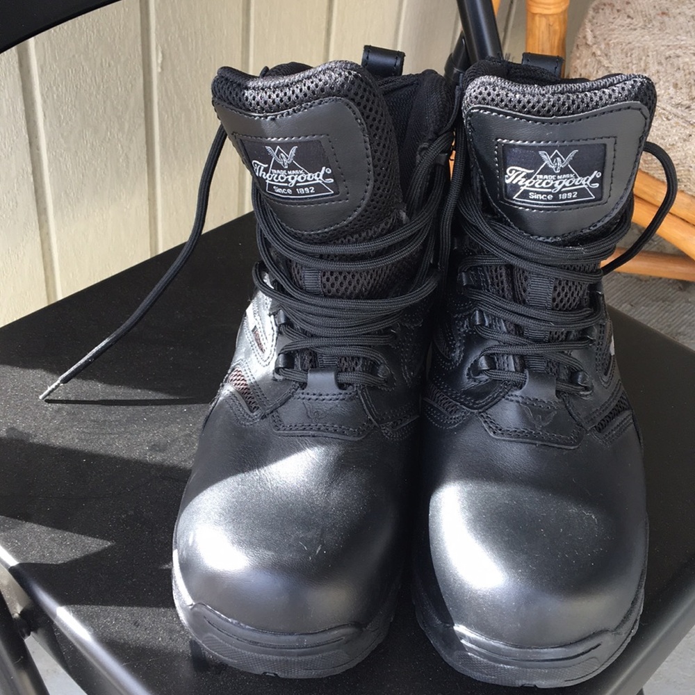 Gently used Thorogood steel toe boots, size 8.5.